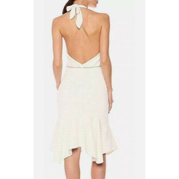 Halston Heritage Women's Size 4 Dress White Ivory Sheath Low Cut Halter $178 NEW - Picture 2 of 10